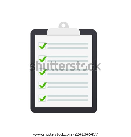 Survey or exam form from a pile of paper sheets. Exam form. Check sheets with answers to the quiz check sheet and evaluation of the results of success. Checklist. Vector illustration