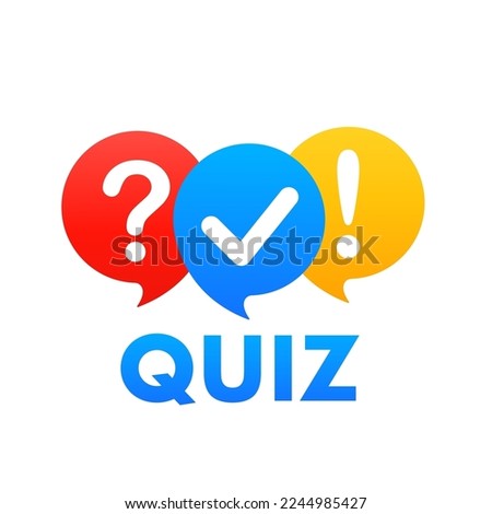 Quiz logo with popup hint symbols, questionnaire show concept, quiz button, question contest, exam, interview isolated on white background. Vector illustration
