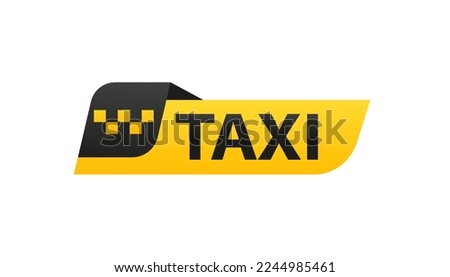 Taxi service badge. Taxi sign. Yellow sticker of taxi calling service. 24 hour service. Isolated on a white background. Vector illustration