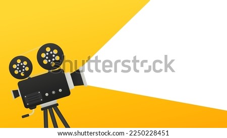 Retro cinema icon with text place. Cinematography festival. Movie time. Video icon. Film making industry. Cinematography and filmmaking equipment. Film design element. Movie tape. Vector illustration