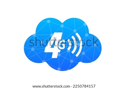 Cloud 4G. 4G signal icon. Mobile Internet, cloud, store, online, five g, network, power, communication standard. Technology concept. Business concept. Vector illustration