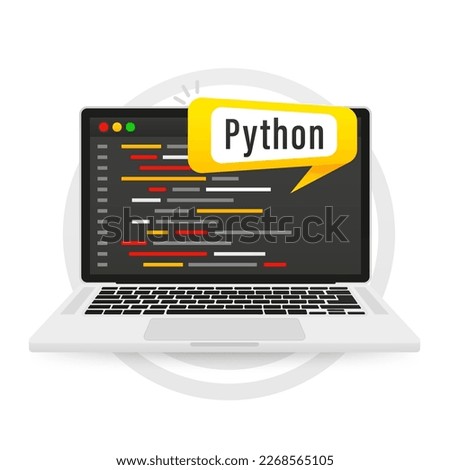 A programming language python. Python language software coding development website design. Python programming code technology banner. Software, web development. Vector illustration