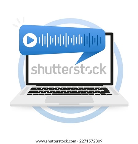 Voice message sound vector bubble ui icon. Voice message record phone conversation digital screen ui. Bubble speech on laptop screen. Vector illustration