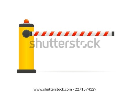 Closed car barriers. Parking car barrier gate. Street road stop border. Barricade with flashing lamp for security. Border for entrance to park, garage, construction. Vector illustration