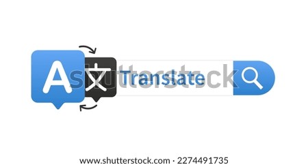 Translate using Internet, translation search. Multilingual online translator. Translation application icon. Online translator. Multilingual communication. Banner for websites. Vector illustration