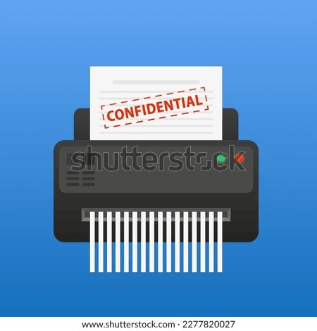 Paper shredder icon document business office information protection. Protection of the confidential icon of the paper shredder and personal documents. Flat design style. Vector illustration