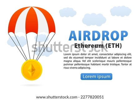 Ethereum ETH cryptocurrency airdrop concept technology background. Free giveaway and contest promotion crypto coins. Crypto airdrop, financial future. Vector illustration