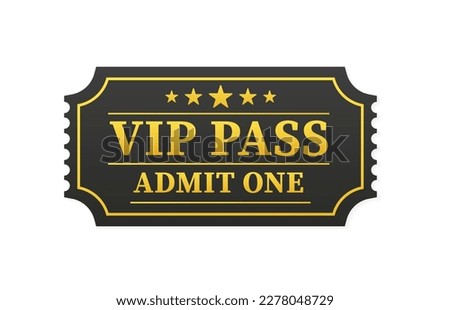 Template entrance ticket vip-pass. Admit one. Golden vector vip ticket. Concert, cinema, parties, events, dances, festival premium collection. Vector illustration