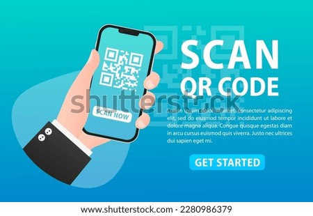 QR code scanning service banner. Validation concept. Smartphone and scan QR code for payment and use for landing page, template, UI, web app, mobile app, poster, banner, flyer. Vector illustration