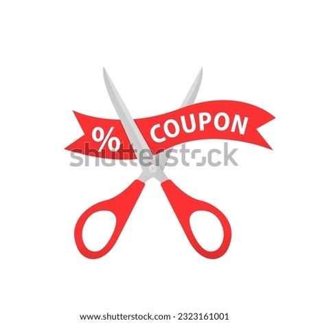 Scissors cut the coupon. Concept of free promotion label for loyalty program or closeout. Sale And Discounts Cut Prices Design For Banner With Scissors. Vector illustration