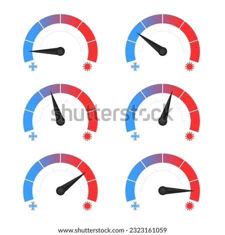 Speedometer cold and hot icon. Thermometer for Hot and Cold temperature on white background. Vector illustration