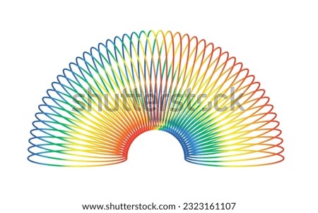Rainbow spiral spring toy. Children magic slinky spring. Colored plastic kid toy. Vector illustration