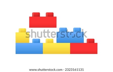 Сolorful building block toy. Concept of building, industry, engineering, brainstorming, development. Constructor. Flat cartoon plastic color building blocks or bricks toy. Vector illustration