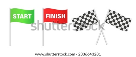 Flag Start chess pattern. Flag for the finish of the competition. streamers of Start and Finish in flat style. 3 different colors of a finish and start line. Sports competition. Vector illustration