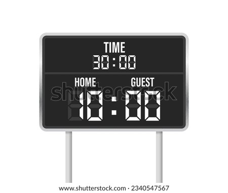 Scoreboard. Number count timer numeric down date mechanic panel countdown stadium match goal football sport game draw, vector design. Vector illustration