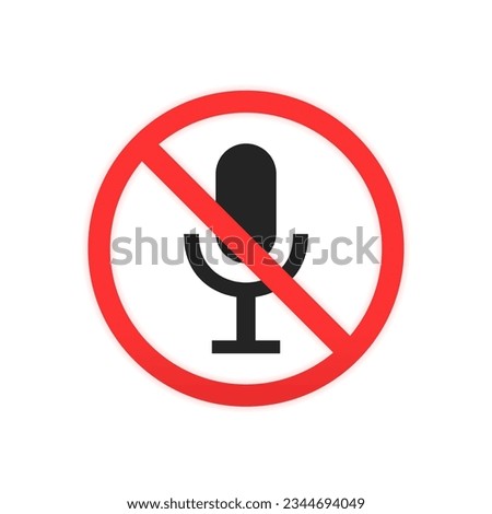 Forbidden microphone vector icon. Mic flat sign design. No mic prohibited vector icon. Warning, caution, attention, restriction, label micro flat sign. Vector illustration