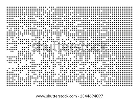 Pixel disintegration, decay effect. Various rectangular elements made of square shapes. Vector illustration