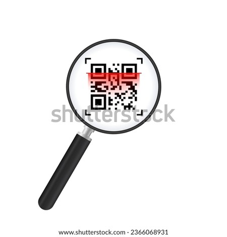 Qr code under a magnifying glass, with isolated background. Search qr code with a magnifying glass. Vector illustration