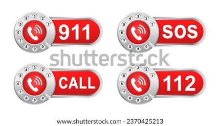 Rotary phone dial, Telephone dial. Emergency call icon. SOS emergency call. Emergency message. SOS icon. Emergency hotline. 911, 112 calling. Hotline concept. First aid. Vector illustration