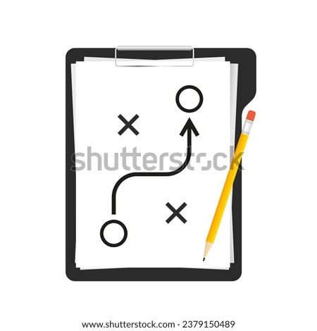 Planning strategy concept. Business tactics. Pencil from clipboard. Analysis of the diagram project. Action diagram on a white sheet. Plan to achieve your goal. Tactic icon. Vector illustration
