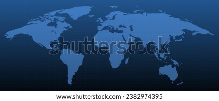 Blue blank vector world map isolated on dark blue background. Flat earth, globe world map icon. Blue geopolitical map of World. Top view with background grid. Vector illustration