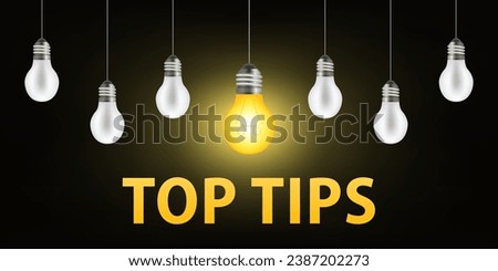 Top tips geometric message bubble with light bulb emblem. Banner design for business and advertising. Quick tips, tooltip, advice and idea for business and advertising. Vector illustration