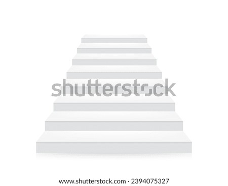 White staircase template front view 3D. Blank interior isolated on white background. Architecture for home. Modern building of exterior. Vector illustration