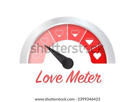 Love meter heart indicator. Valentine's day card design element. Scale of partnership satisfaction. Passion measuring indicator. Heart symbol. Vector illustration