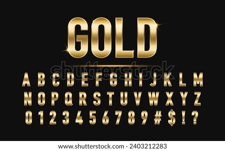 3D Gold Alphabet Letters with Numbers and Symbols 3D Font golden alphabets letters. metal typeface isolated on transparent background. Art design luxury metallic typographic abc. Vector illustration