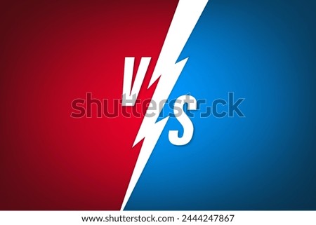 Vs battle title with lightning. Competitions between participants, fighters or teams. Battle vs. title, conflict duel between red and blue teams. Vector illustration