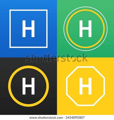 The H helipad icon. Helicopter landing pad. Transport parking symbol. Vector illustration