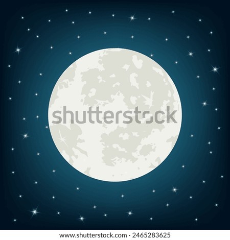 Realistic full moon with star. Cartoon flat style. Vector illustration