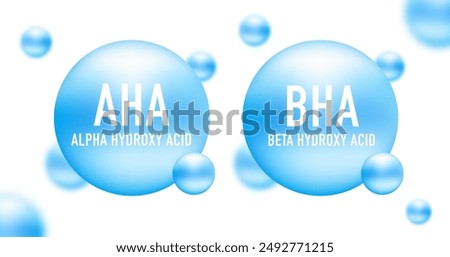 Vector set of AHA and BHA. Beta hydroxy acid and alpha hydroxy acid. Acid molecule concept design. Vector illustration