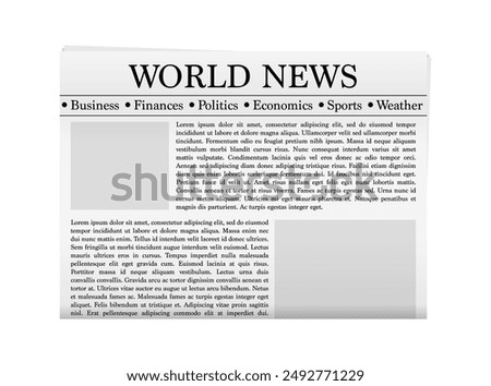 Realistic vector of black and white newspaper layout. Mock up of a blank daily newspaper. Business promotional news isolated on white background. Vector illustration