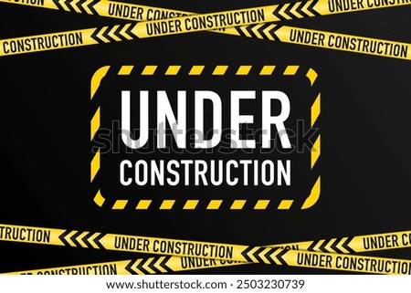 Abstract black under construction. Warning tape. Construction tape warning banner. Yellow and black background. Vector illustration