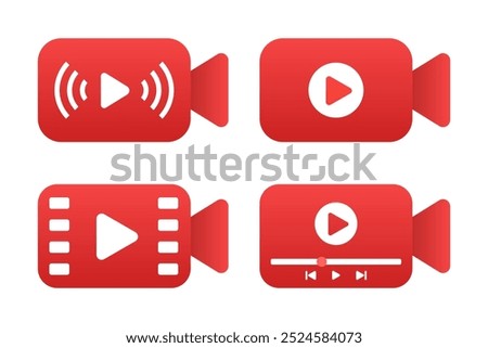 3D Live streaming icon. Broadcasting, livestream or online stream. Video player, web page, play button 3d icons. Social media. Vector illustration