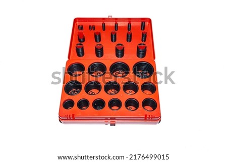 New rubber o-rings stacked in a box isolated on a white background. Zdjęcia stock © 
