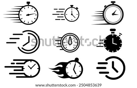 quicktime icon, speed time vector icons set isolated on white background.