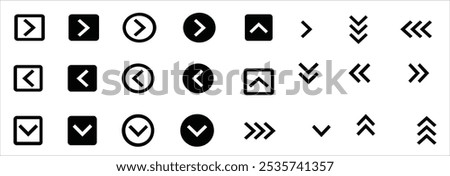 Set of new style black chevron icons vector isolated arrows. Arrow vector icon set. Arrows vector illustration collection