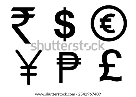 Dollar, Euro, Pound and Yen sign set. Money icon set