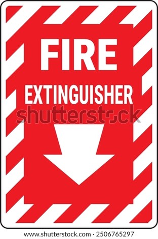 Safety sign. Fire extinguisher with arrow down.