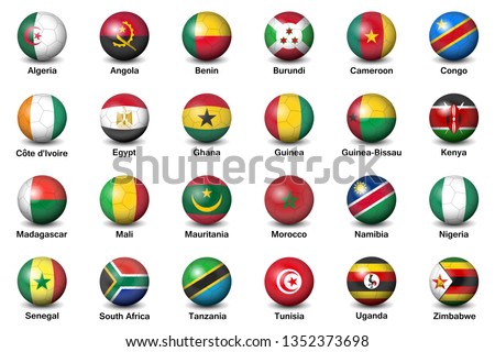 Soccer or football ball nation flag of African countries 