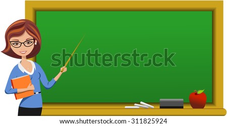 Teacher at Blackboard Holding Pointer Isolated