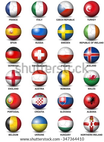 soccer balls concerning flags of european countries participating to the final tournament of Euro 2016 football championship