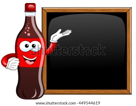 Cartoon bottle presenting blank blackboard isolated