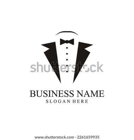 Tuxedo Suit with Bow Tie For Men's Fashion. Tuxedo Suit Tailor Classic Logo.