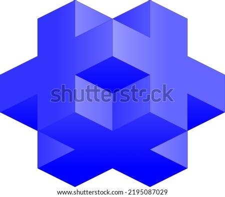 3d cube plus logo symbol icon design. Cube cross logo vector illustration. Letter x cube with shiny blue color gradient. Optical illusion cube