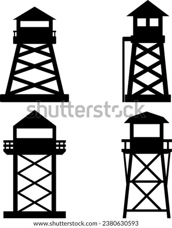 Watchtower icon set. Guard tower silhouette for icon, symbol or sign. Guard post icon for security, territory, military, jail, border or patrol