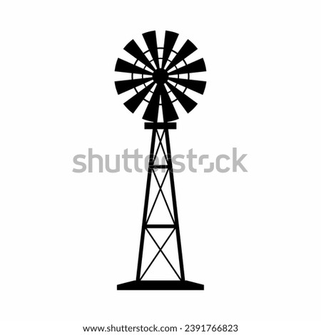 Windmill silhouette vector. Rural building silhouette can be used as icon, symbol or sign. Windmill icon vector for design of farm, village or countryside