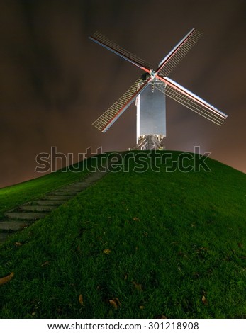 Grist Mill on top of the hill in Bruges, Belgium